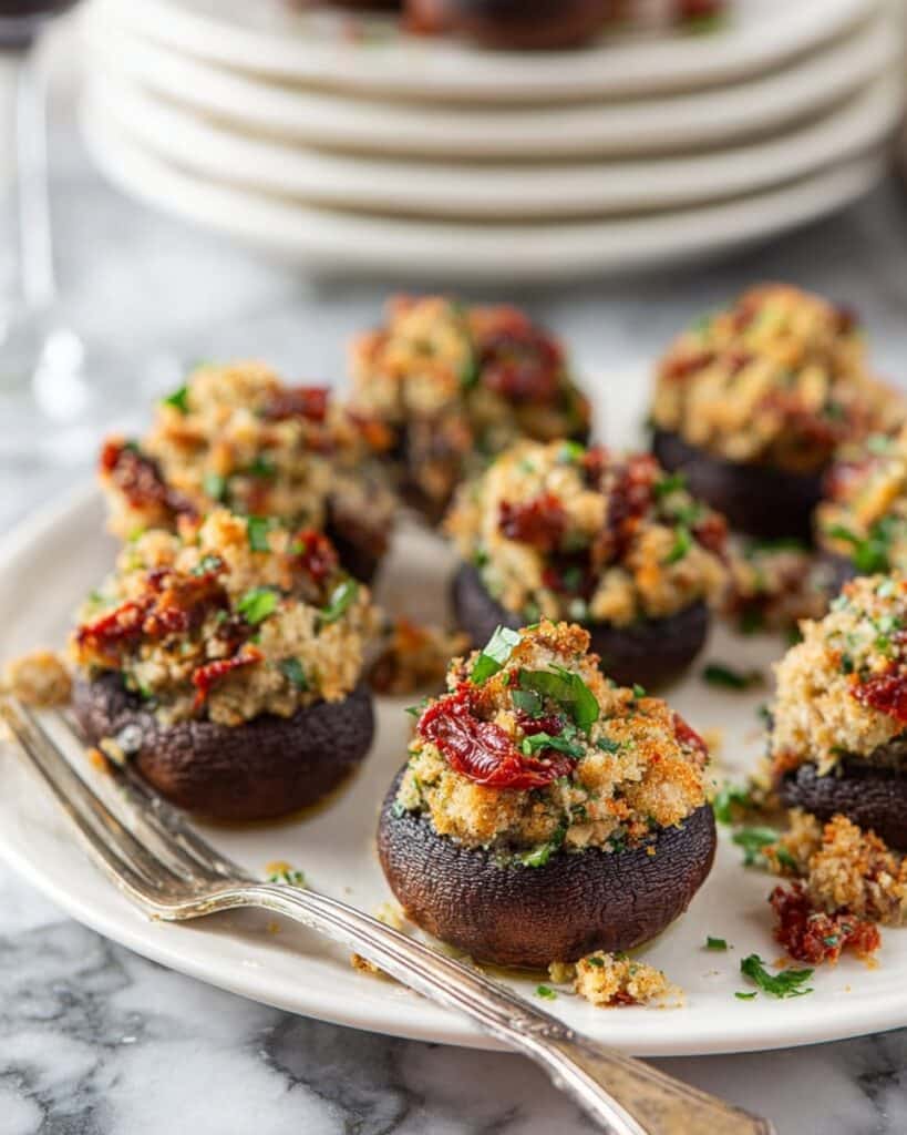 Spinach, Sun-Dried Tomato & Smoky Almond Stuffed Mushrooms Recipe