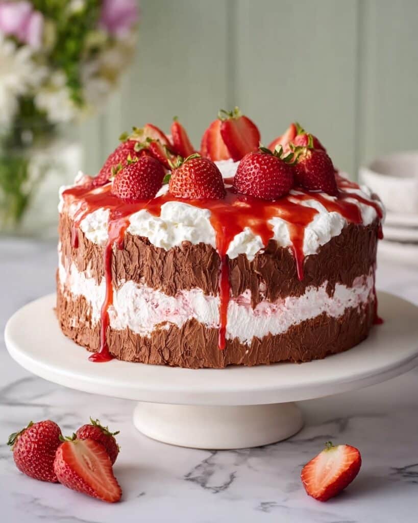 Strawberry Angel Food Cake with Chantilly Cream and Fresh Berries Recipe