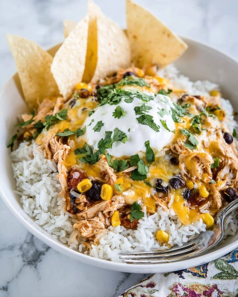 Santa Fe Chicken Skillet with Black Beans, Corn, and Melted Cheese Recipe