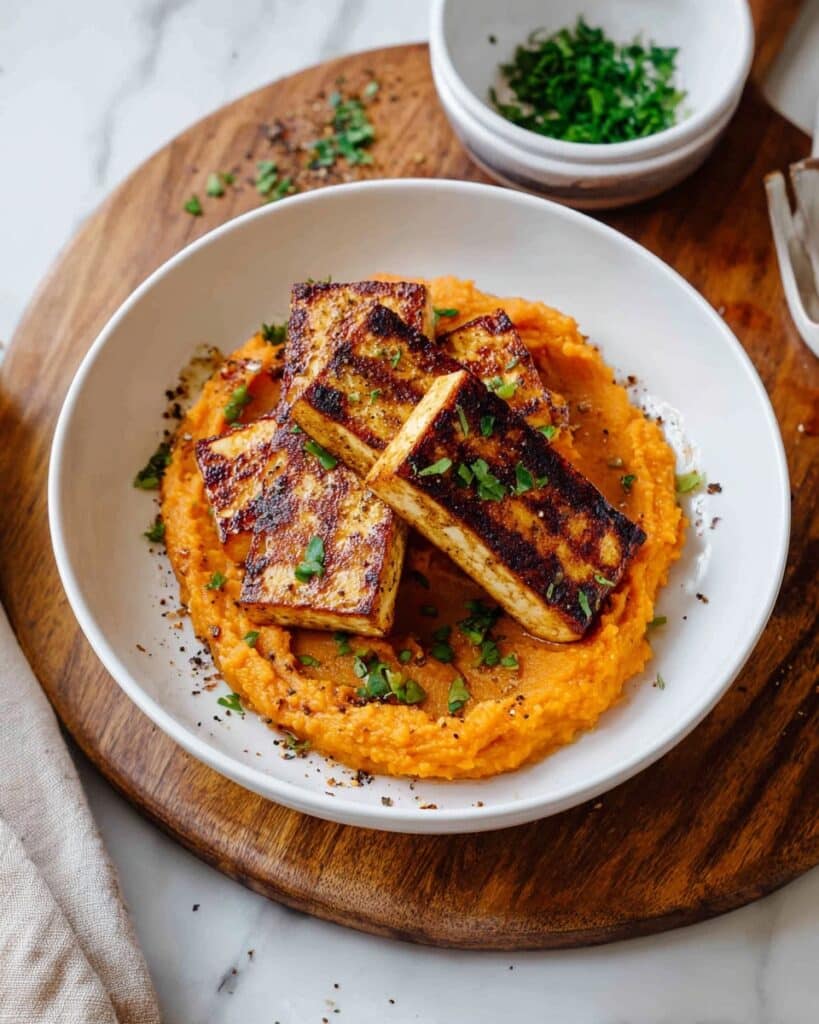 Tofu Steak with Mashed Sweet Potato Recipe