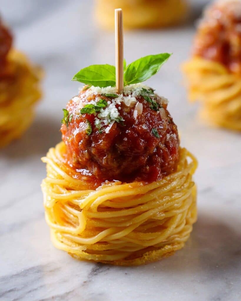 Mini Spaghetti and Meatball Appetizer Nests Recipe