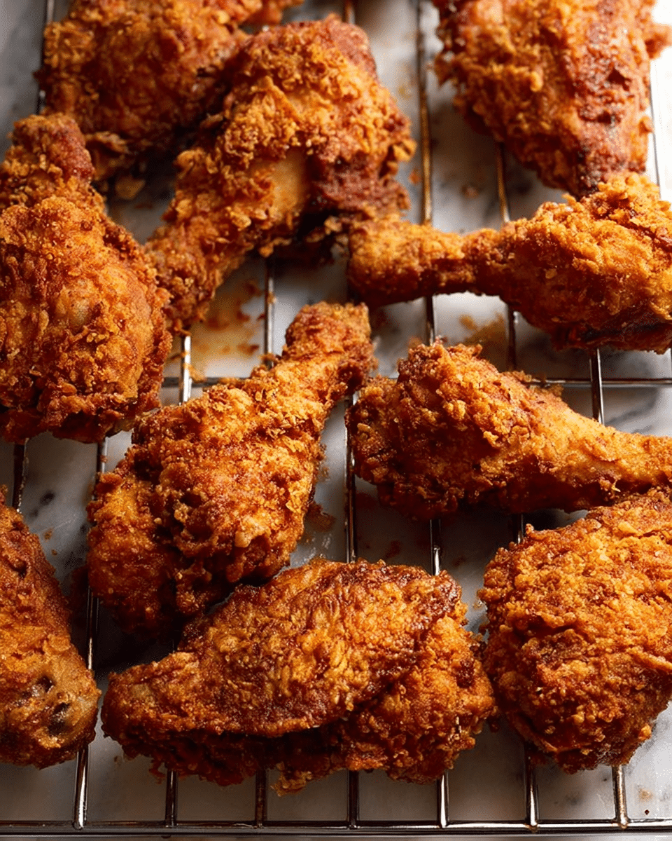 A close-up view of a white plate with a stack of four pieces of golden-brown fried chicken showing a crunchy, crinkly texture. In front of the chicken, there is a pile of thin, light yellow French fries spilling out from a white container with red stripes on the right side of the plate. On the left edge of the plate, part of a white bowl with light brown gravy is visible, with a creamy smooth texture and some gravy spilling over the bowl's edge onto the white marbled surface. The whole composition is bright with soft natural light. Photo taken with an iphone --ar 4:5 --v 7
