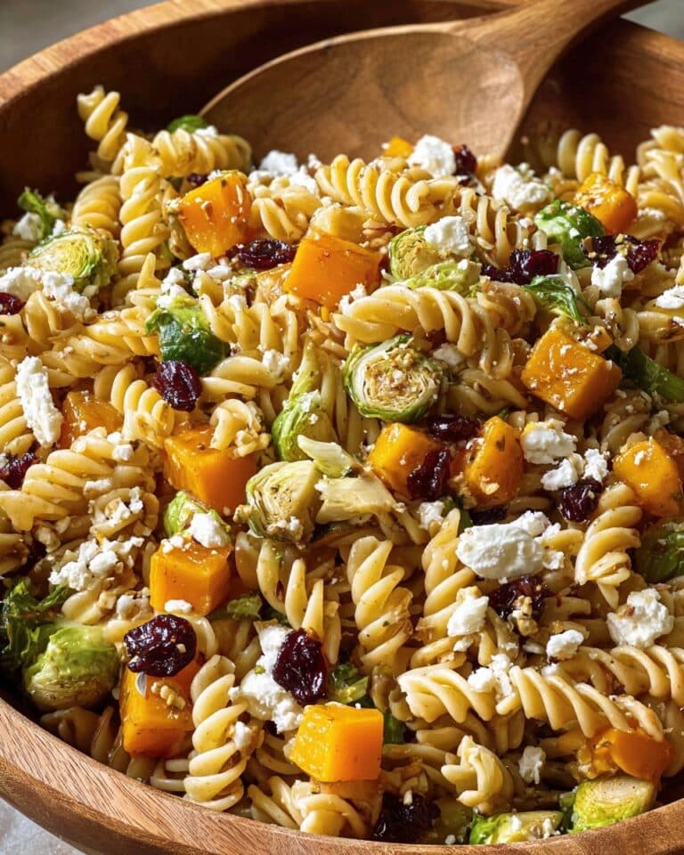 Fall Pasta Salad with Butternut Squash, Brussels Sprouts, and Maple Dijon Vinaigrette Recipe