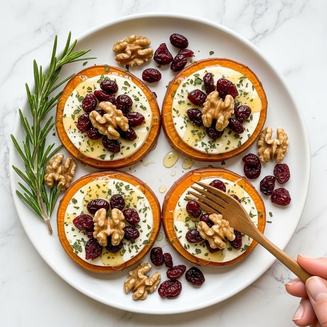 Roasted Sweet Potato Rounds with Herbed Ricotta, Walnuts, and Cranberries Recipe