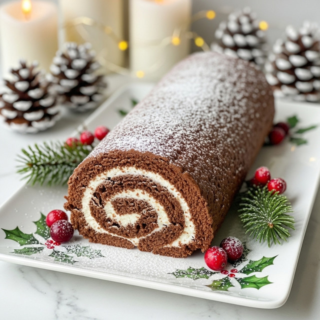 Yule Log Cake with Chocolate Buttercream and Festive Decorations Recipe