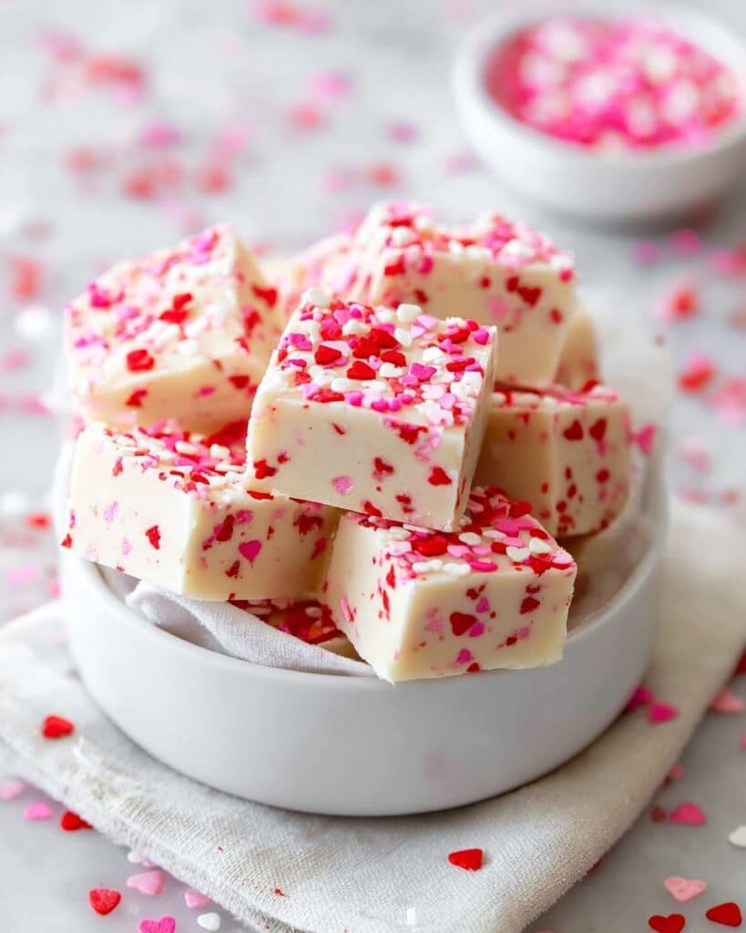Valentine’s Day White Chocolate Fudge with Sprinkles Recipe