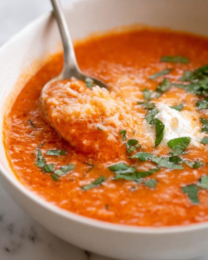 Easy Creamy Tomato Rice Soup Recipe