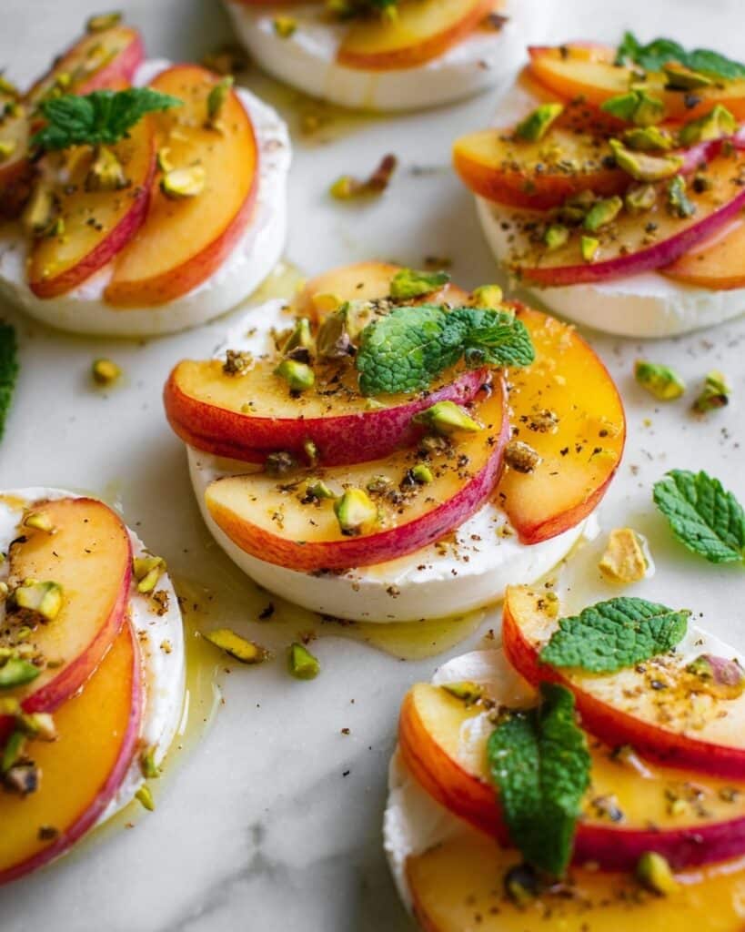 Peach Caprese with Mint, Pistachios, and Honey Recipe