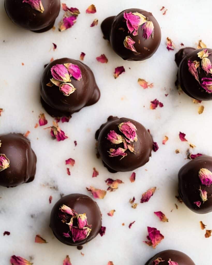 Healthy Dark Chocolate Nut and Date Rose Truffles Recipe