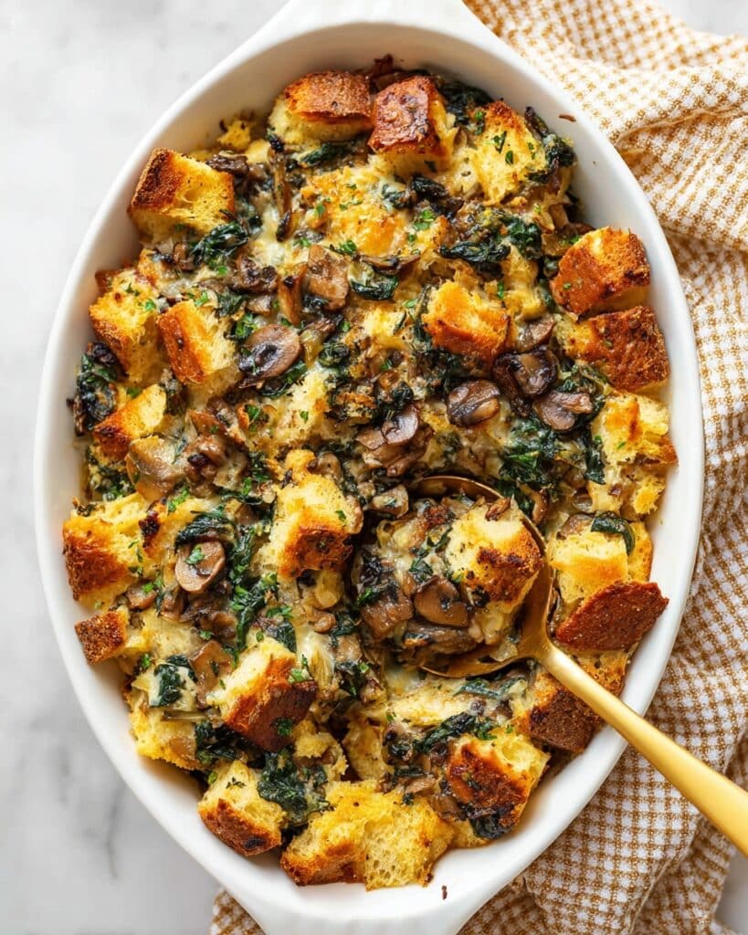 Breakfast Mushroom and Spinach Sausage Strata Recipe