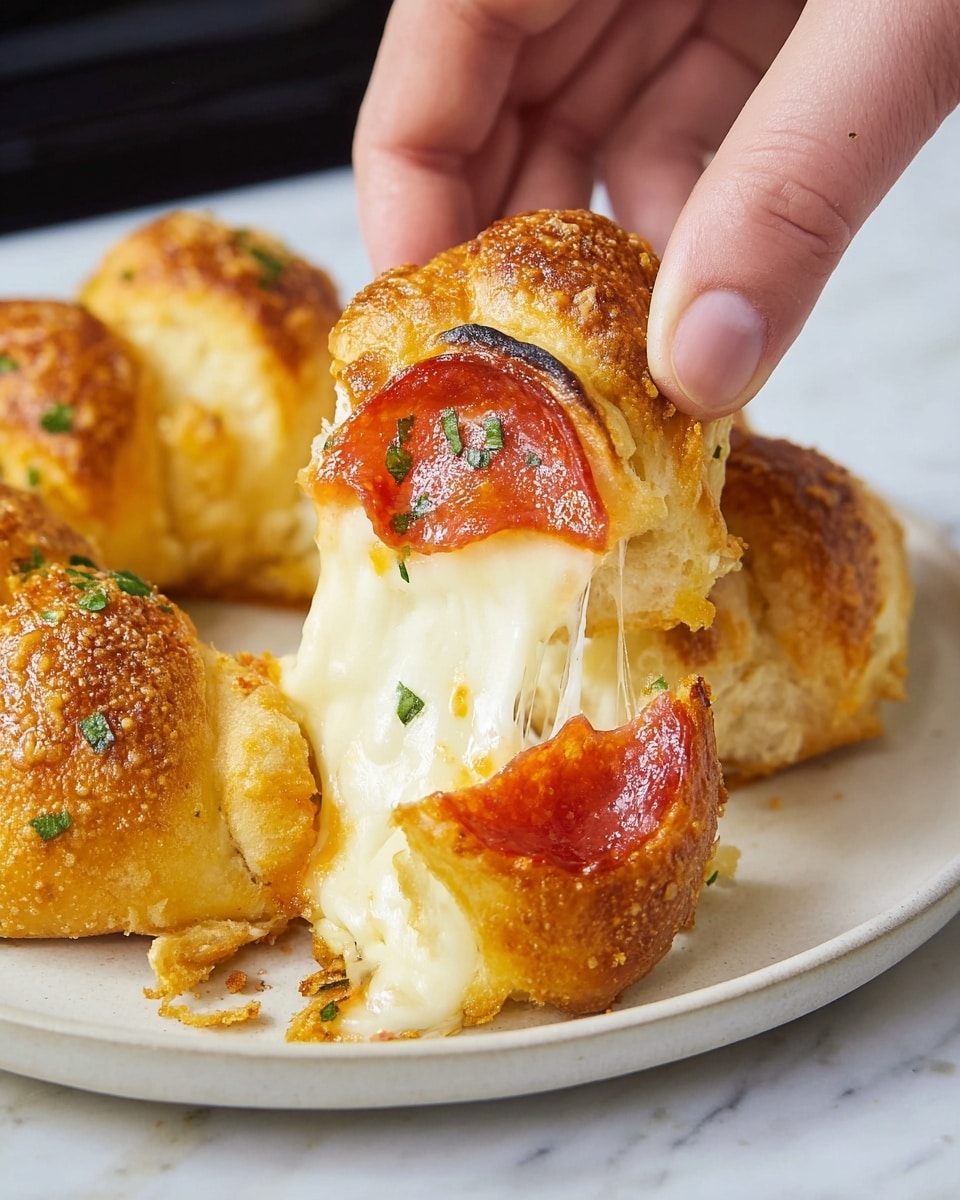 A close-up of a golden brown, crispy air fryer pizza crescent being dipped into a bright red marinara sauce inside a white square bowl. The crescent has a textured, crunchy surface with small green herb bits sprinkled on top. A woman's hand is gently holding the crescent from above, partially dipping it into the thick sauce. In the blurred background, more crescents rest on a white plate, and some green garnish is seen, all set against a white marbled surface. photo taken with an iphone --ar 4:5 --v 7