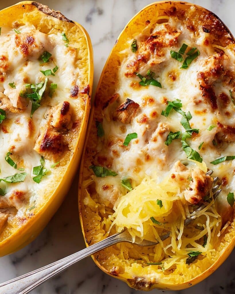 Chicken Alfredo Spaghetti Squash Boats Recipe