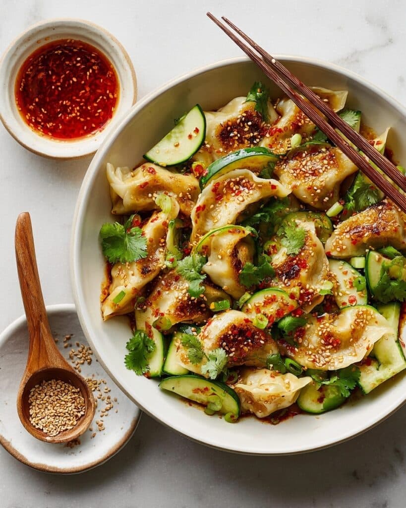 Dumpling and Smashed Cucumber Salad With Peanut Sauce Recipe