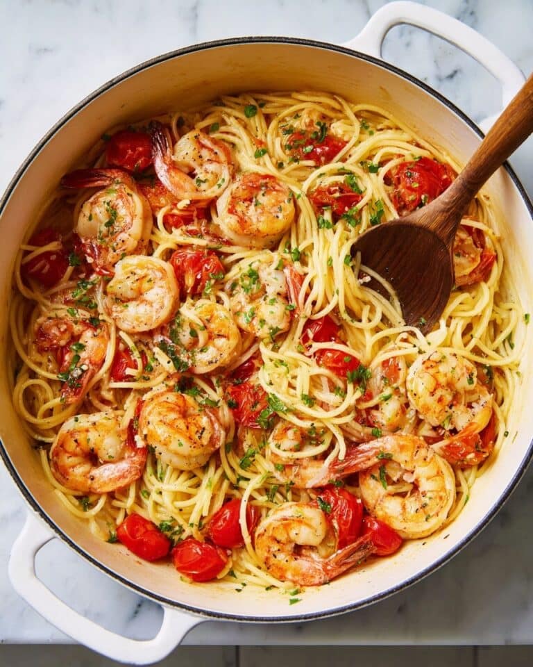 Shrimp Pasta with Cherry Tomatoes, Garlic, and White Wine Recipe