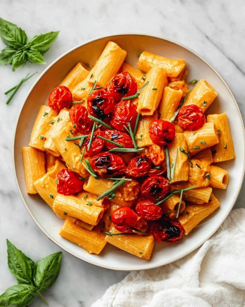 Creamy Vegan Red Pepper Pasta with Blistered Tomatoes Recipe