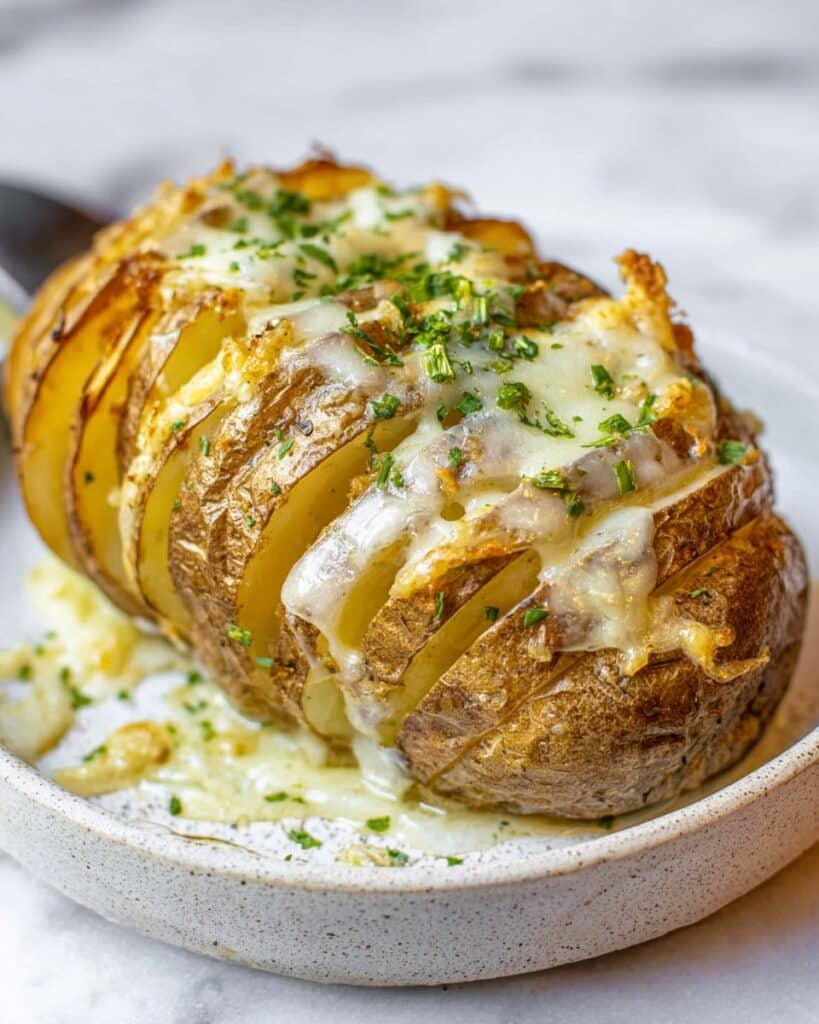 Hasselback Potatoes with Cheddar, Parmesan, and Fresh Herbs Recipe